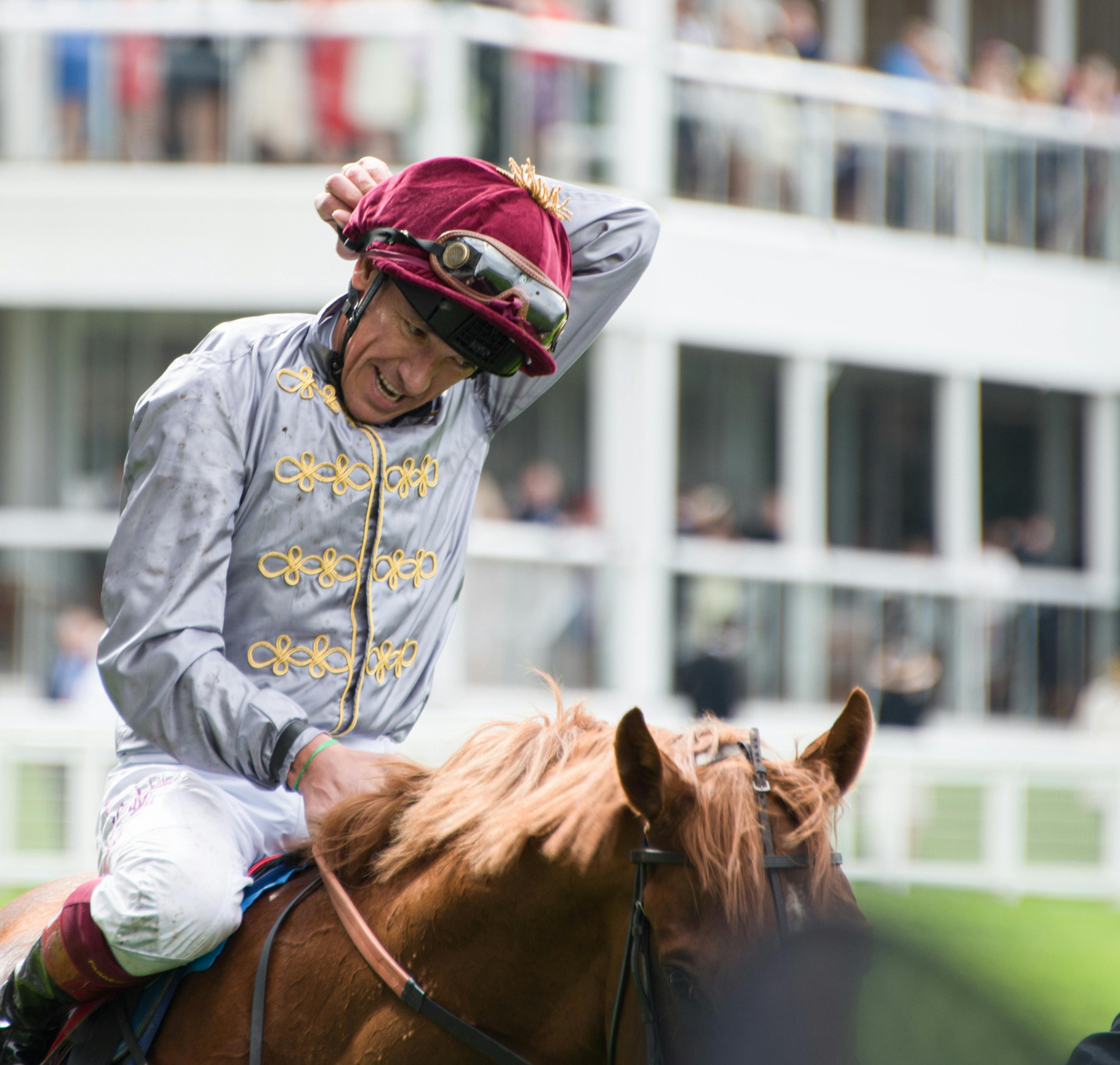 Jockey celebrating victory at Ascot Racecourse