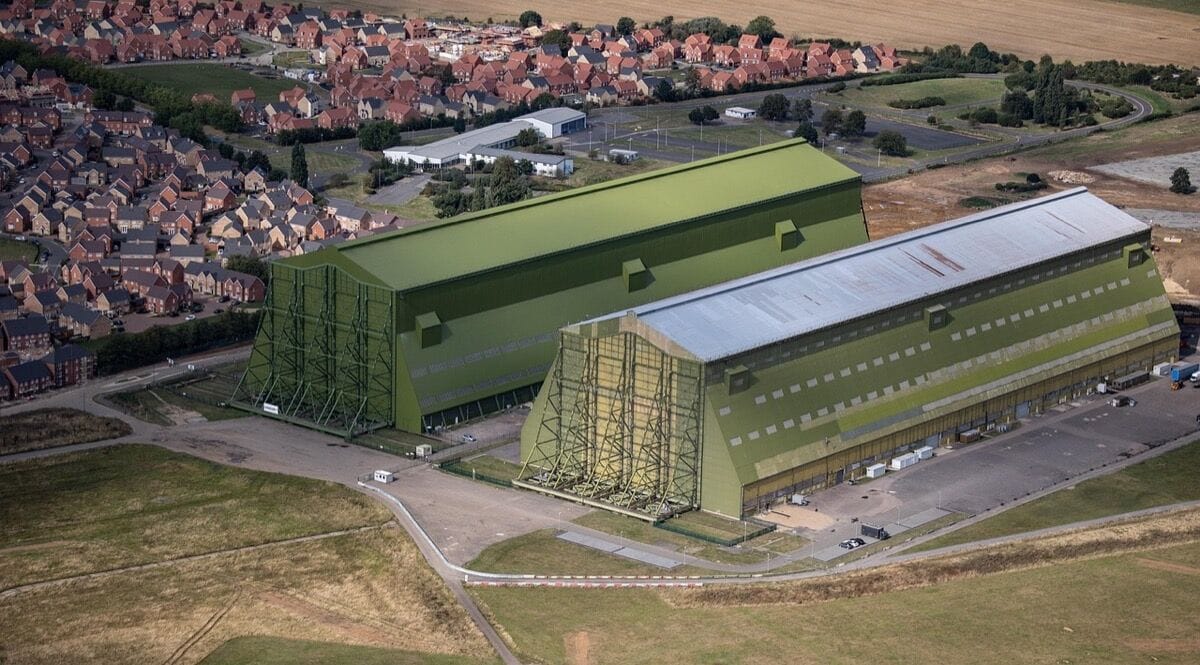 Airship hangars at Cardington, England, similar in scale to the Goodyear Airdock