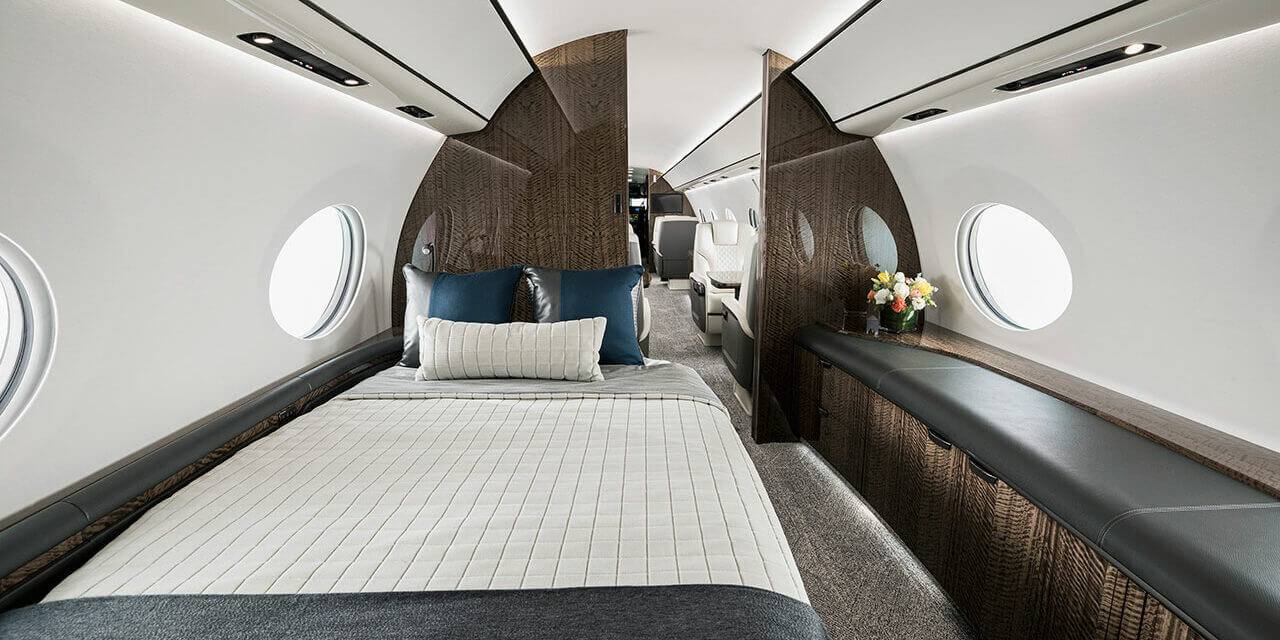 Business jet in flight showing full dimensions