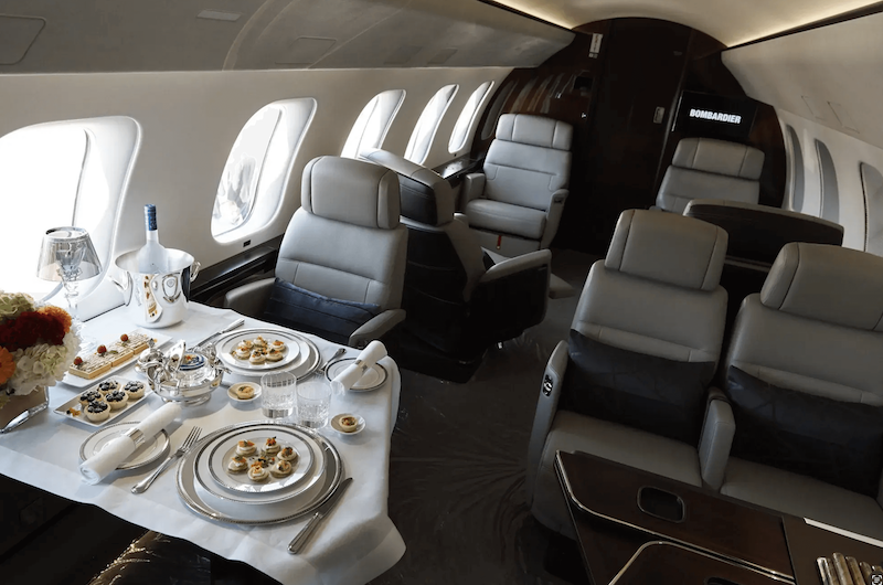 Luxury private jet cabin interior