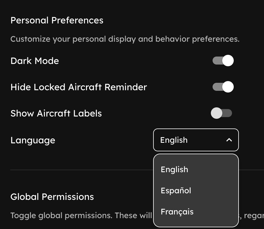 Personal preferences showing individual customization options