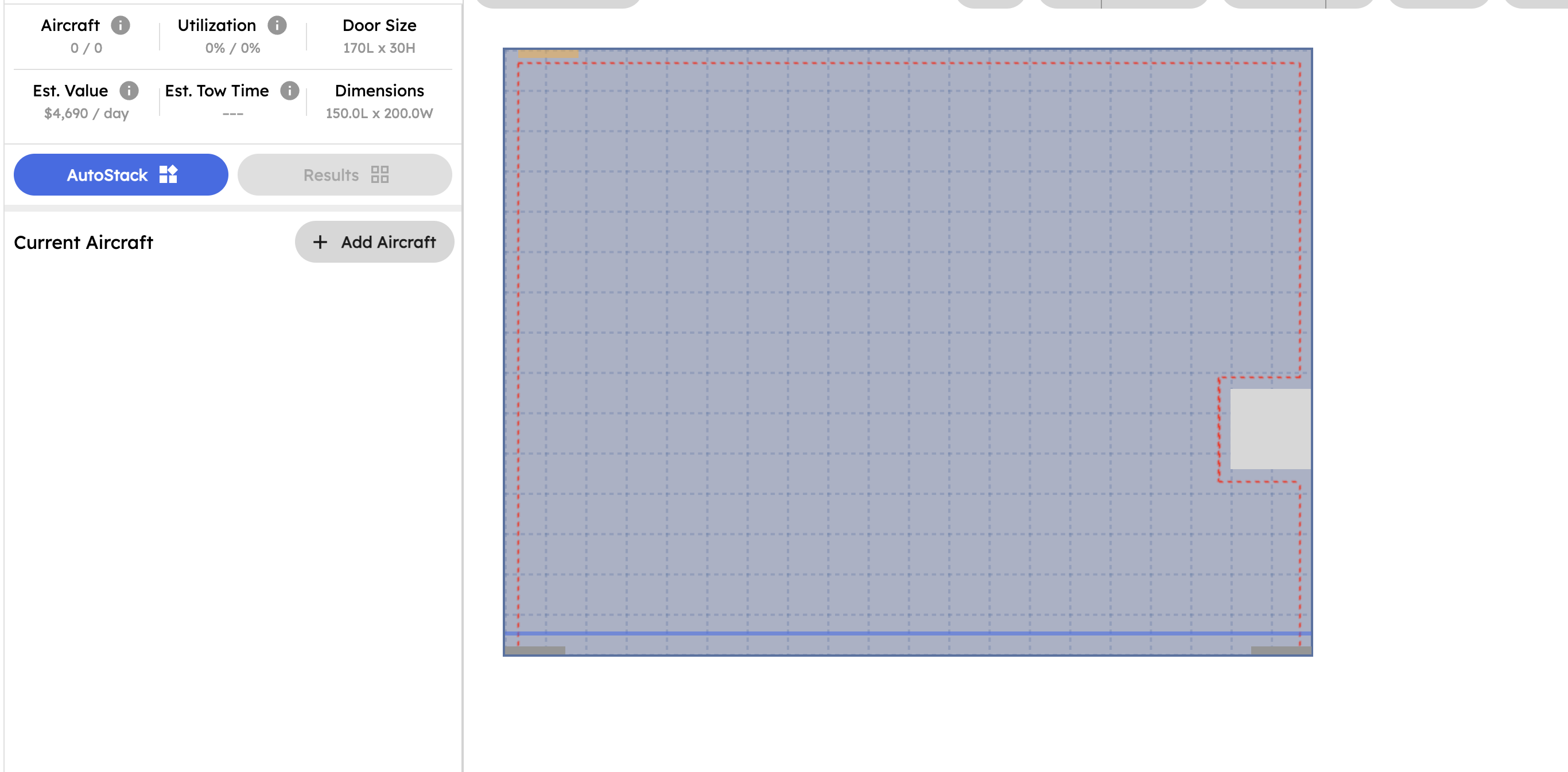 Empty hangar ready for simulation