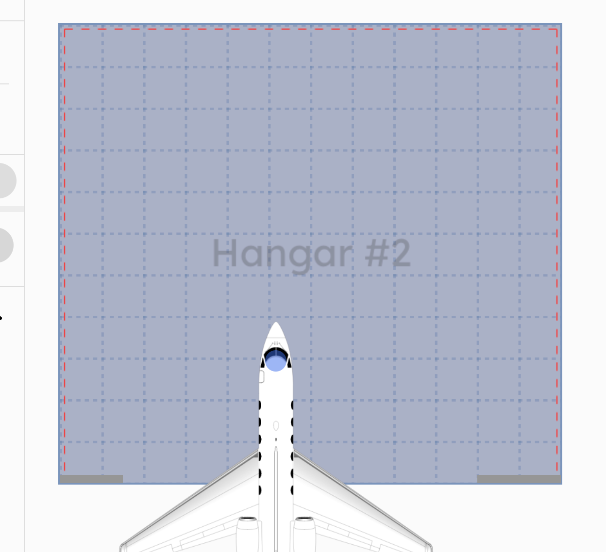 Hangar view showing "Hangar #2" watermark centered on the floor