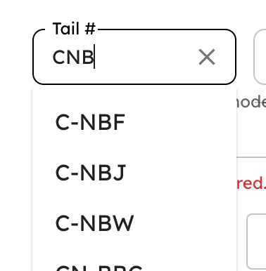 Tail number search matching CNBF to both C-NBF and CNBF
