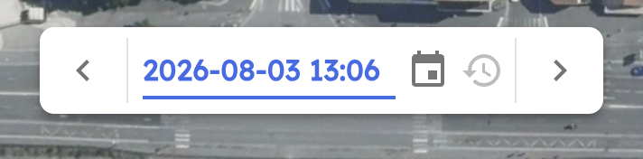 The clock bar showing 2026-08-03 13:06 with stepping arrows and a calendar button