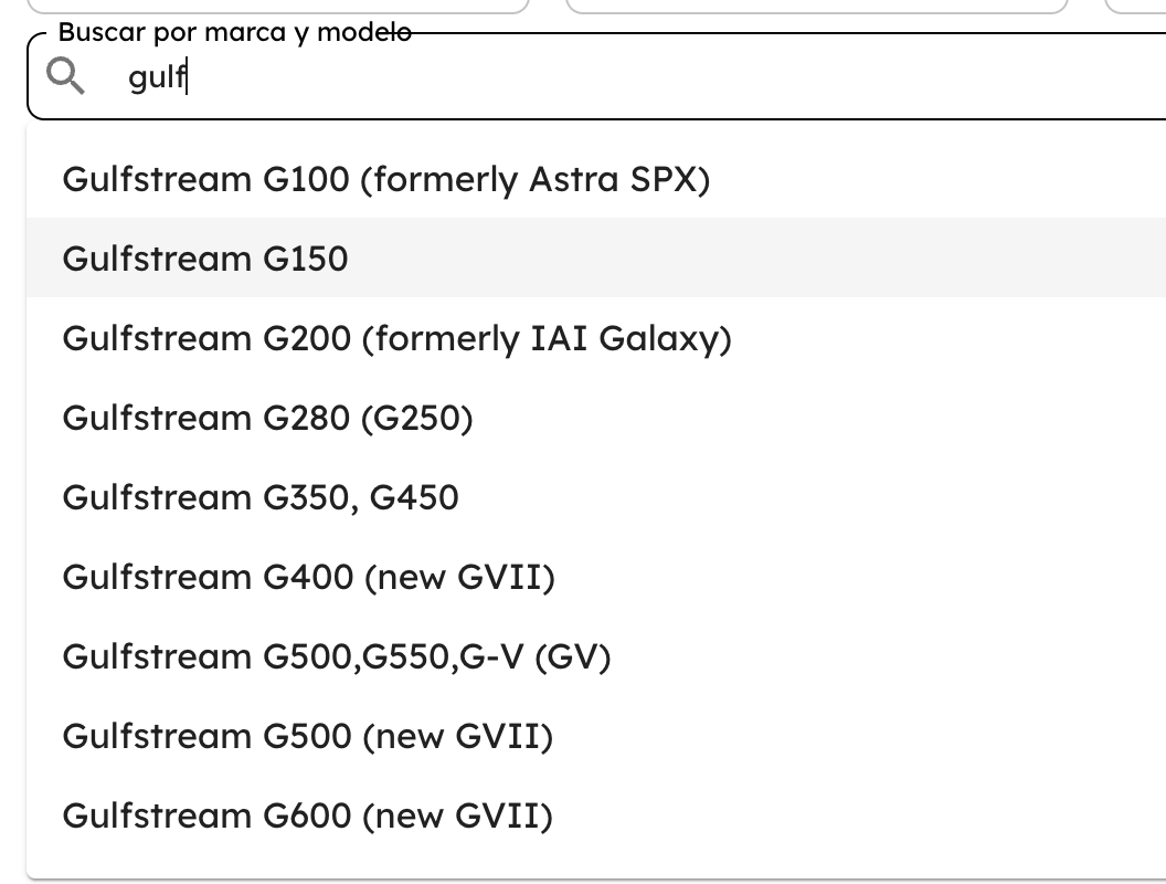 AirPlx aircraft search interface in Spanish
